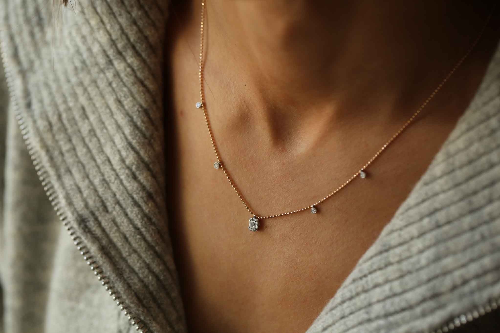 Baguette Cut Diamond  Necklace