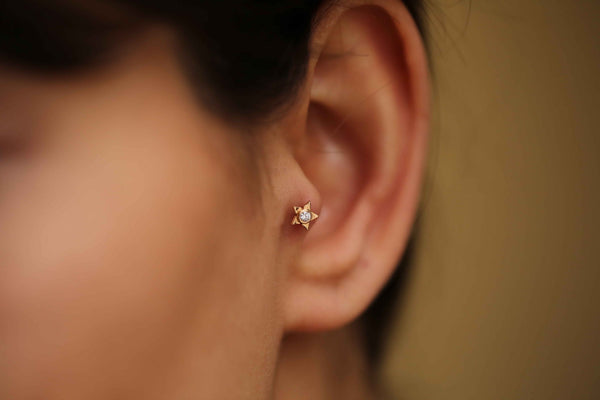 Star Piercing Diamond - 14k Rose Gold Women Earring