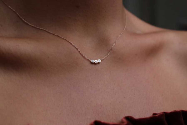 Mini Three Stone Diamond  Necklace