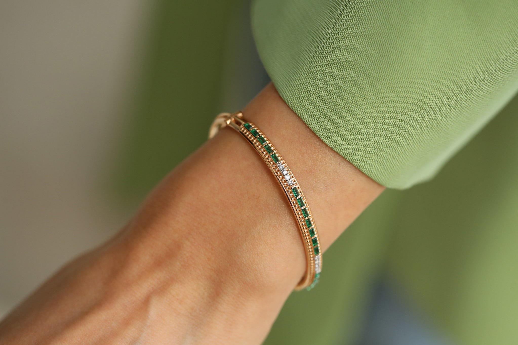 Mon Cher Green Diamond and Emerald Bracelet