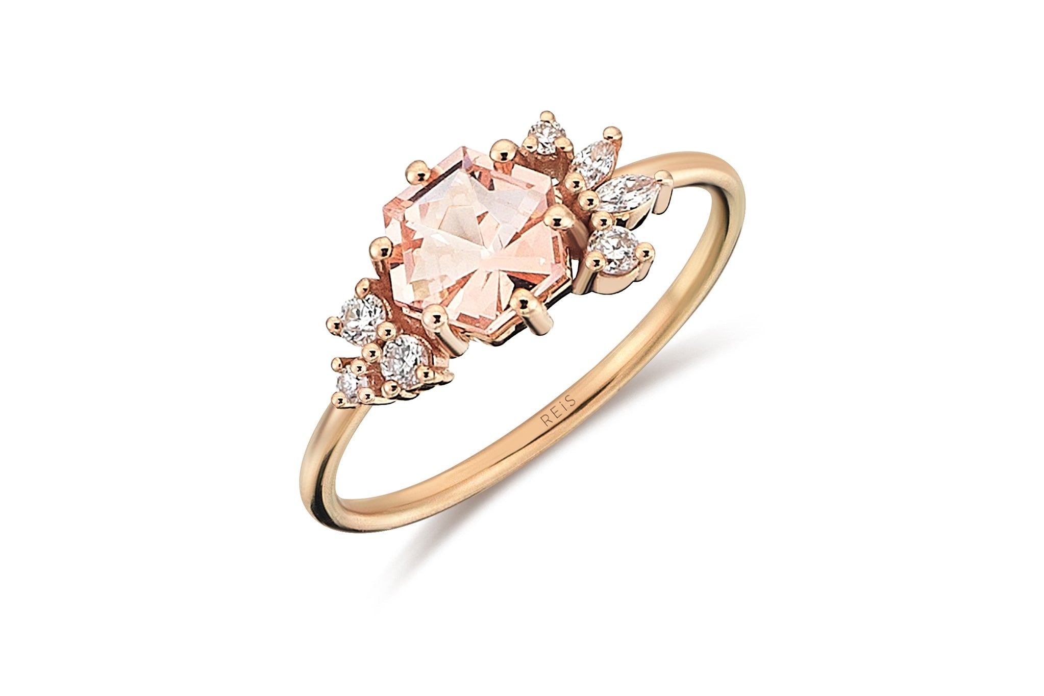 Morganite Hexa Diamond  Ring